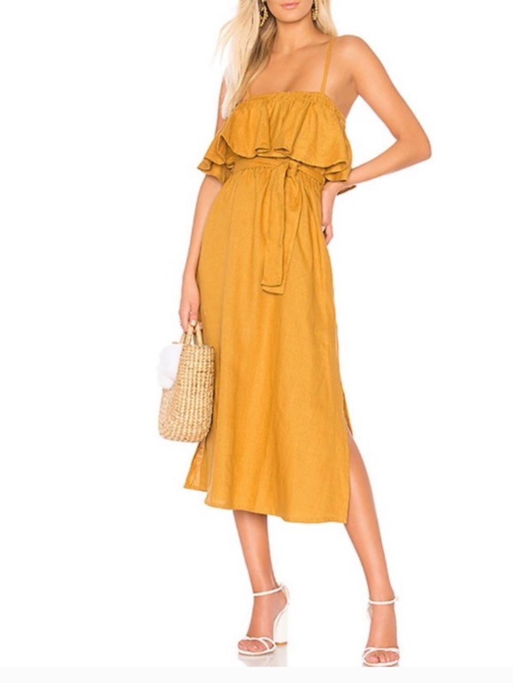 Faithfull the Brand Santos 100% Linen Midi Dress Mustard Yellow | Revolve - Picture 1 of 6
